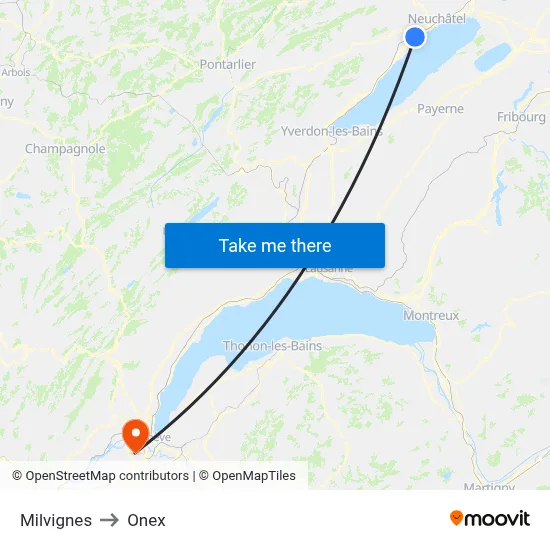 Milvignes to Onex map