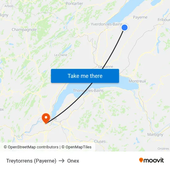 Treytorrens (Payerne) to Onex map