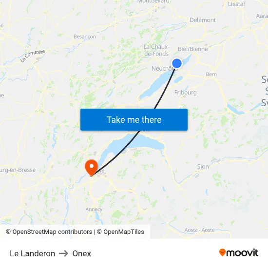 Le Landeron to Onex map