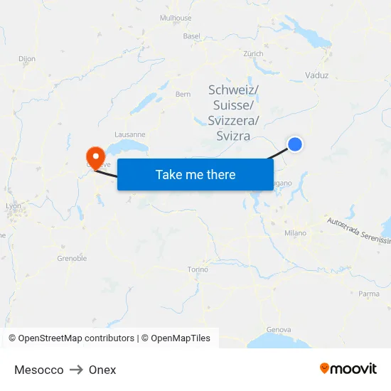 Mesocco to Onex map