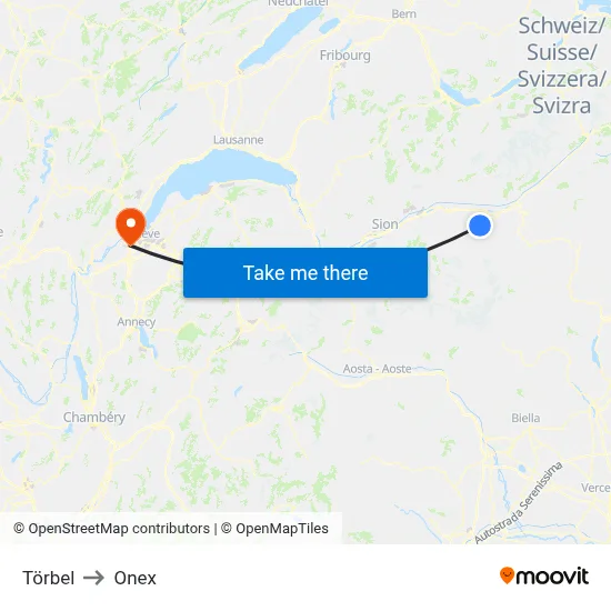 Törbel to Onex map