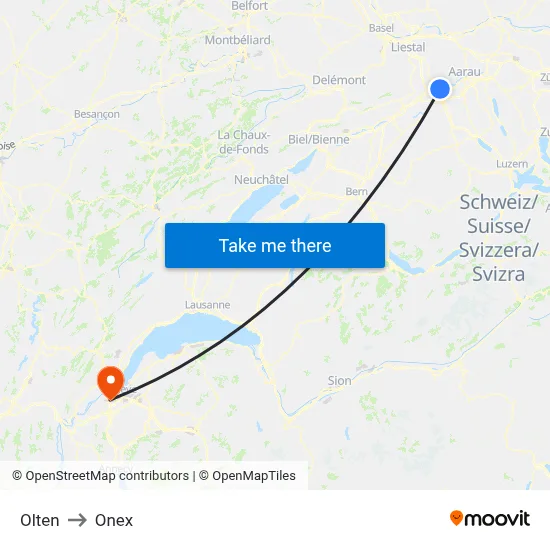 Olten to Onex map