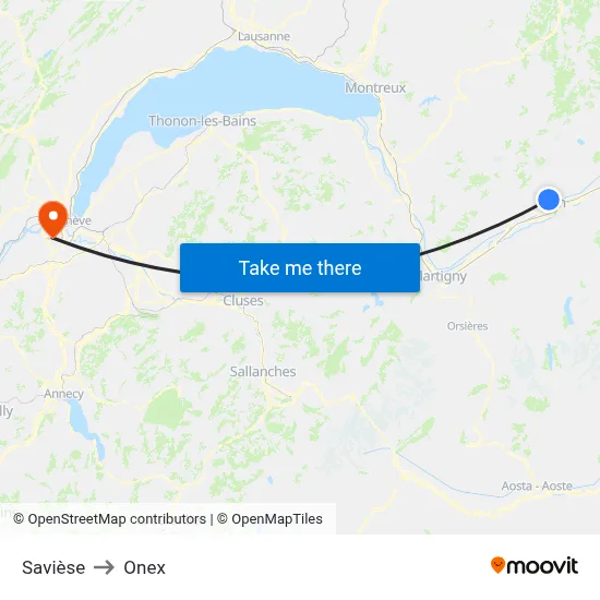 Savièse to Onex map