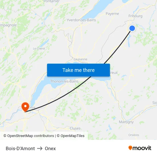 Bois-D’Amont to Onex map