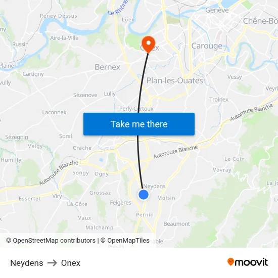 Neydens to Onex map