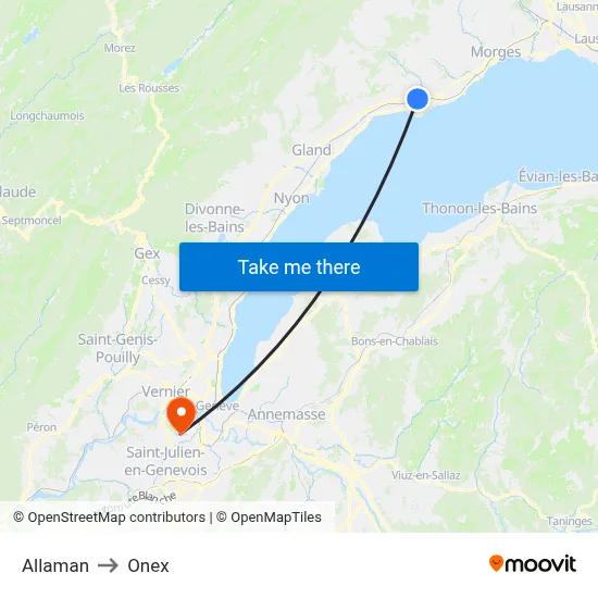 Allaman to Onex map
