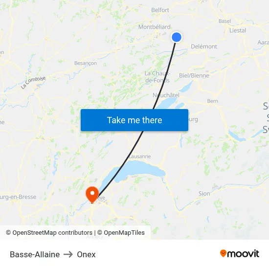 Basse-Allaine to Onex map