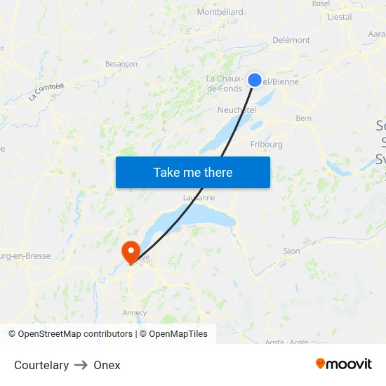Courtelary to Onex map
