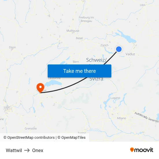 Wattwil to Onex map