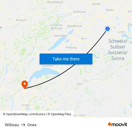 Willisau to Onex map