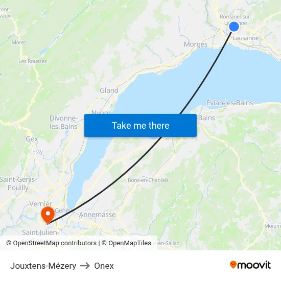 Jouxtens-Mézery to Onex map