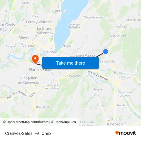 Cranves-Sales to Onex map
