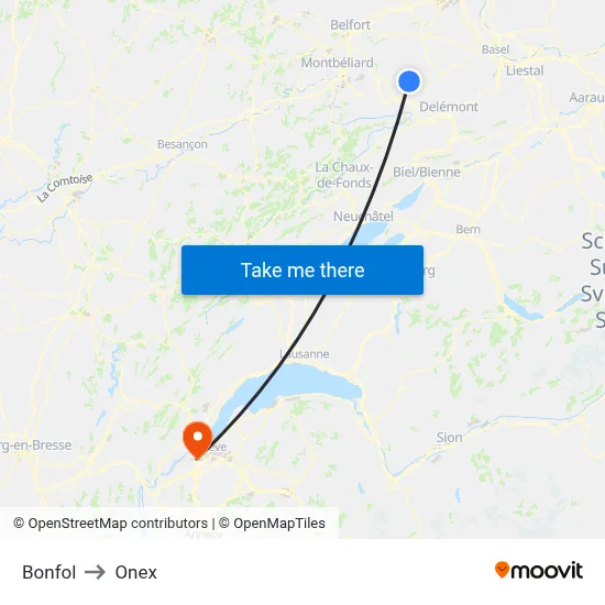 Bonfol to Onex map
