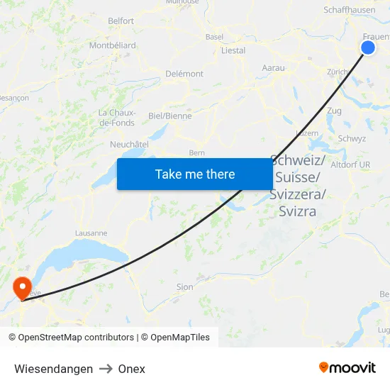 Wiesendangen to Onex map