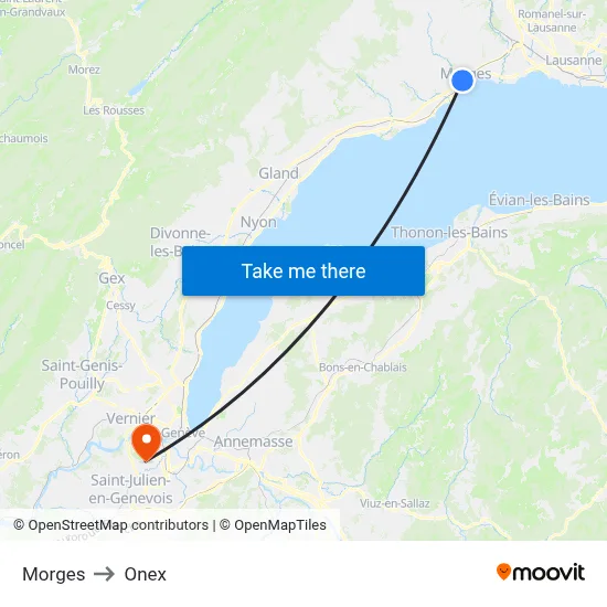 Morges to Onex map