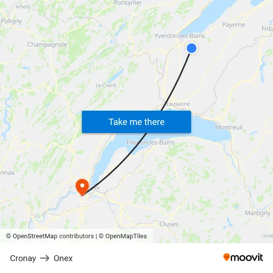 Cronay to Onex map