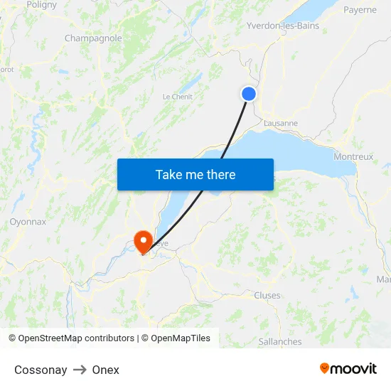 Cossonay to Onex map