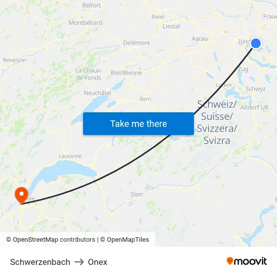 Schwerzenbach to Onex map