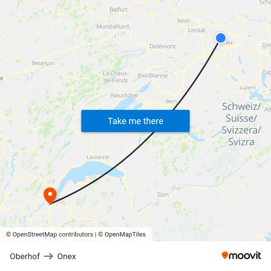 Oberhof to Onex map