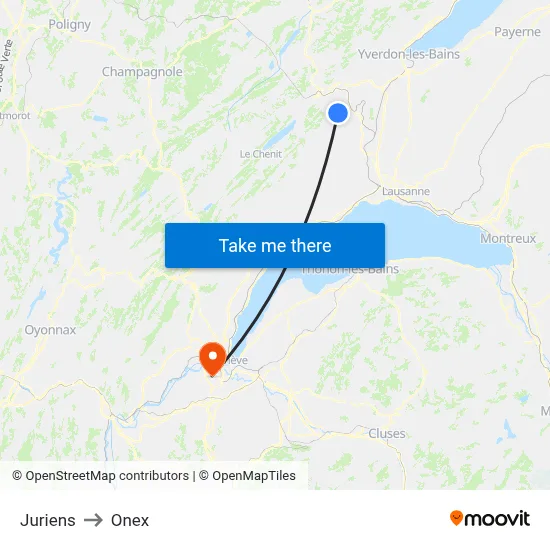 Juriens to Onex map