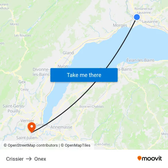 Crissier to Onex map
