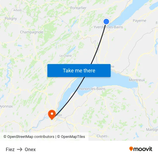 Fiez to Onex map