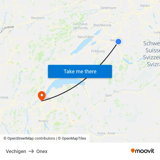 Vechigen to Onex map