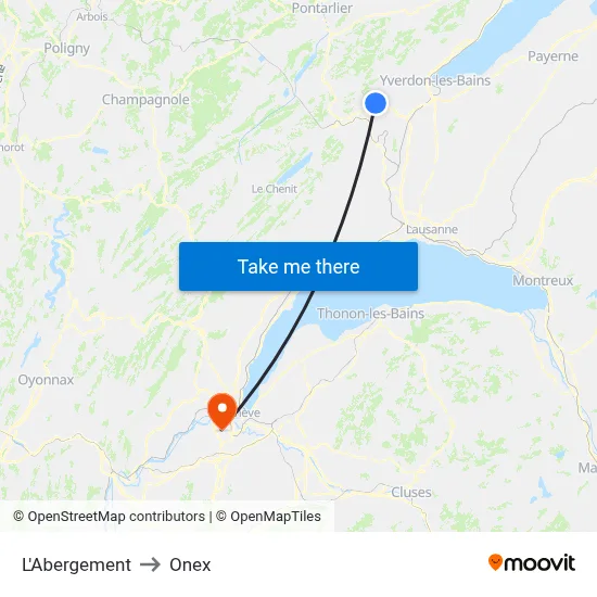 L'Abergement to Onex map