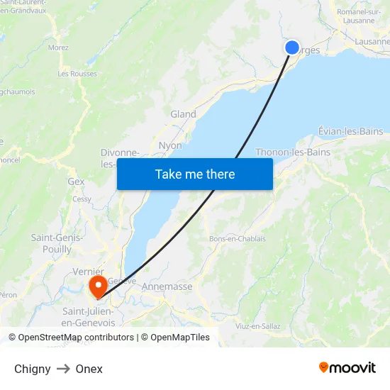 Chigny to Onex map