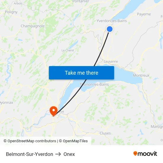 Belmont-Sur-Yverdon to Onex map