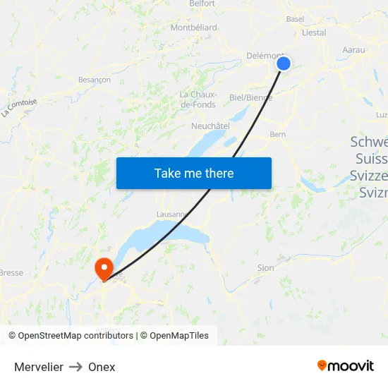 Mervelier to Onex map