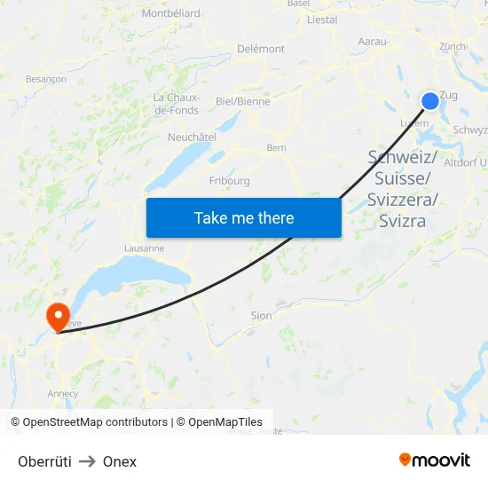 Oberrüti to Onex map