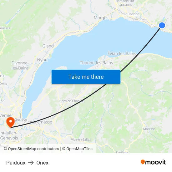 Puidoux to Onex map