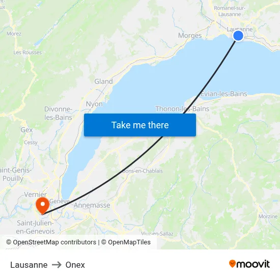 Lausanne to Onex map