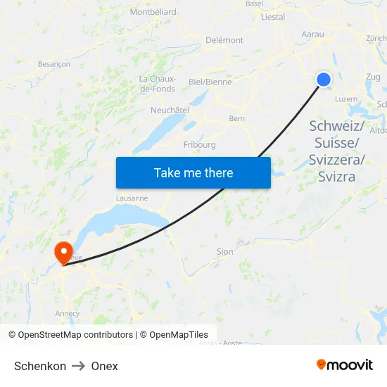 Schenkon to Onex map