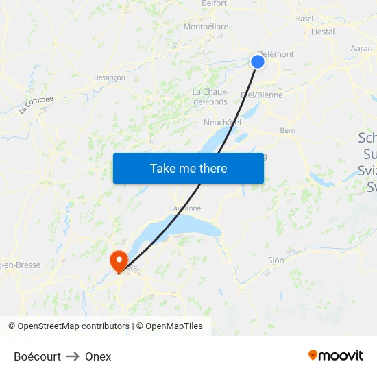 Boécourt to Onex map