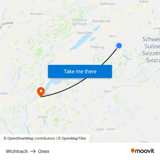 Wichtrach to Onex map