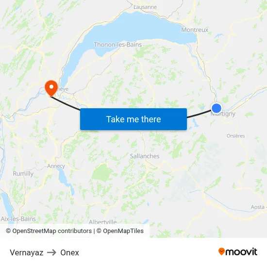 Vernayaz to Onex map