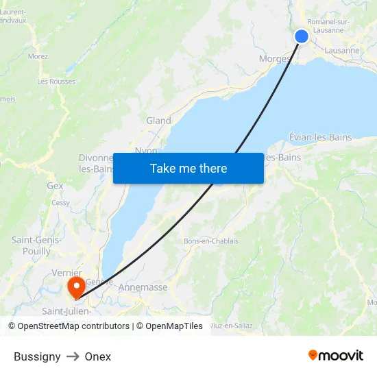 Bussigny to Onex map