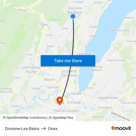 Divonne-Les-Bains to Onex map