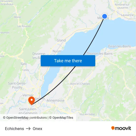Echichens to Onex map