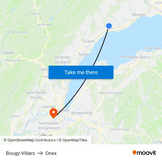 Bougy-Villars to Onex map