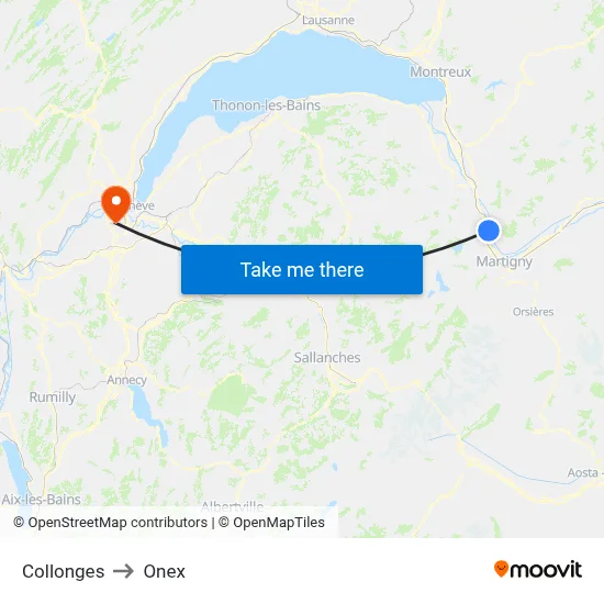 Collonges to Onex map