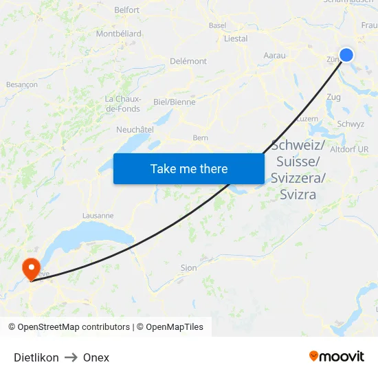 Dietlikon to Onex map