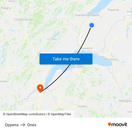 Oppens to Onex map
