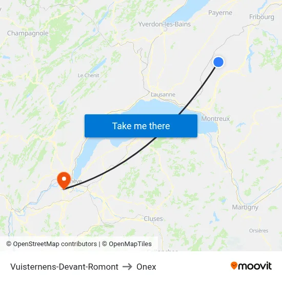 Vuisternens-Devant-Romont to Onex map