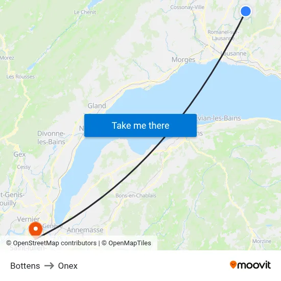 Bottens to Onex map