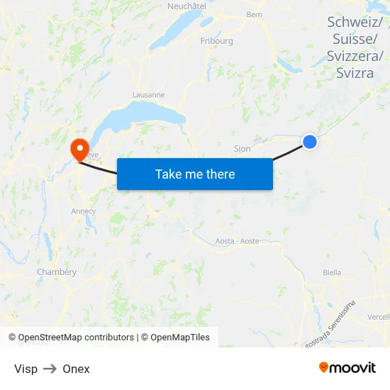 Visp to Onex map