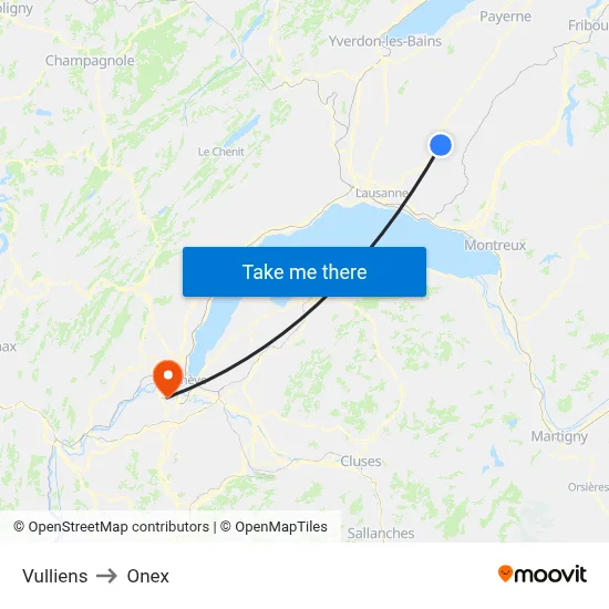 Vulliens to Onex map