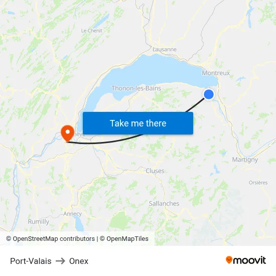 Port-Valais to Onex map